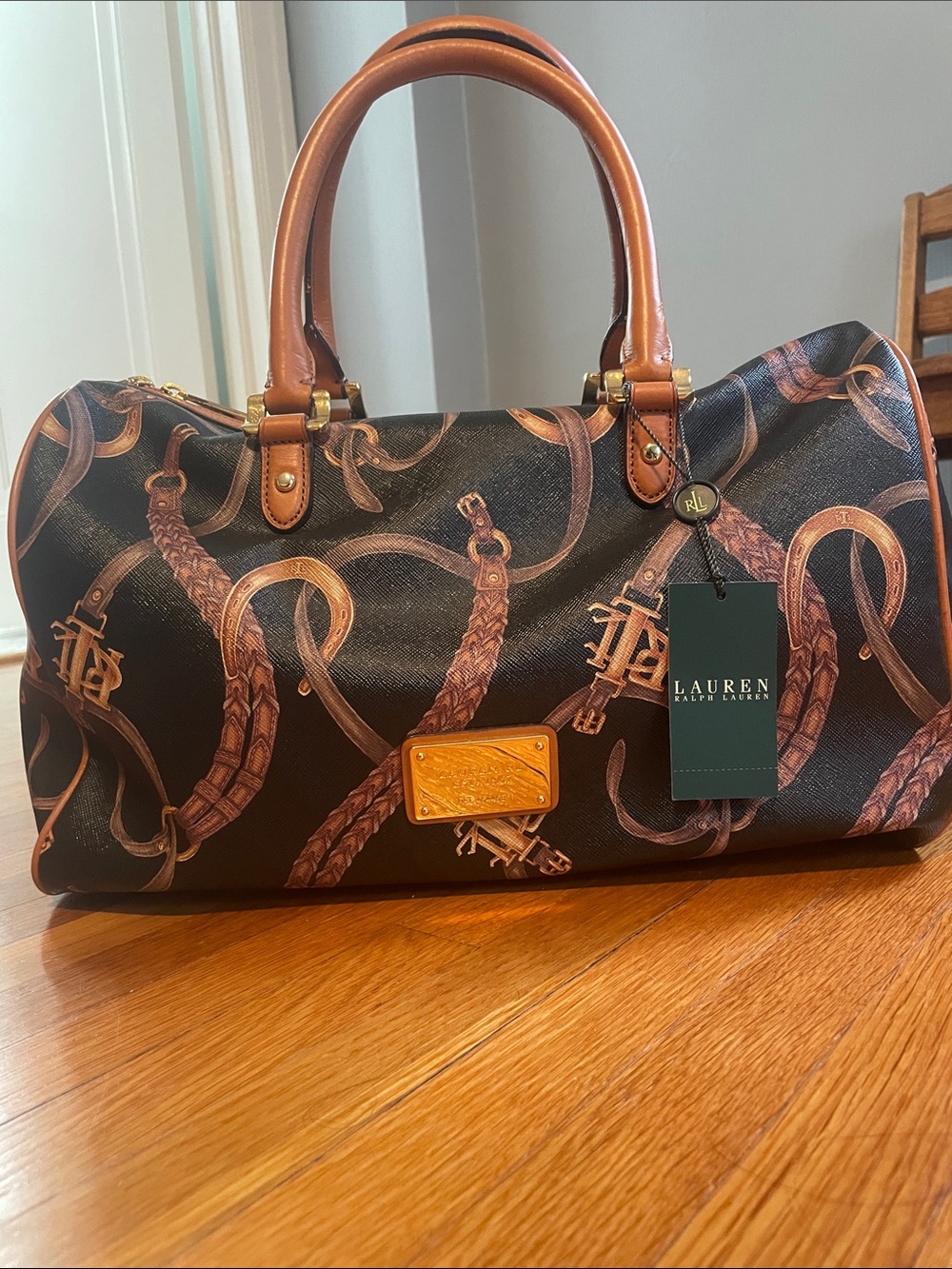 NWT Lauren Ralph Lauren Black Duffel Caldwell Equestrian Print